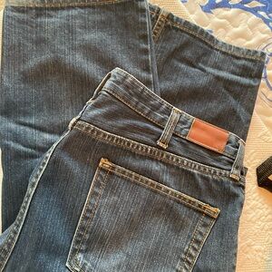 Lands' End Men's Straight Dark Blue Denim Jeans with Leather Patch